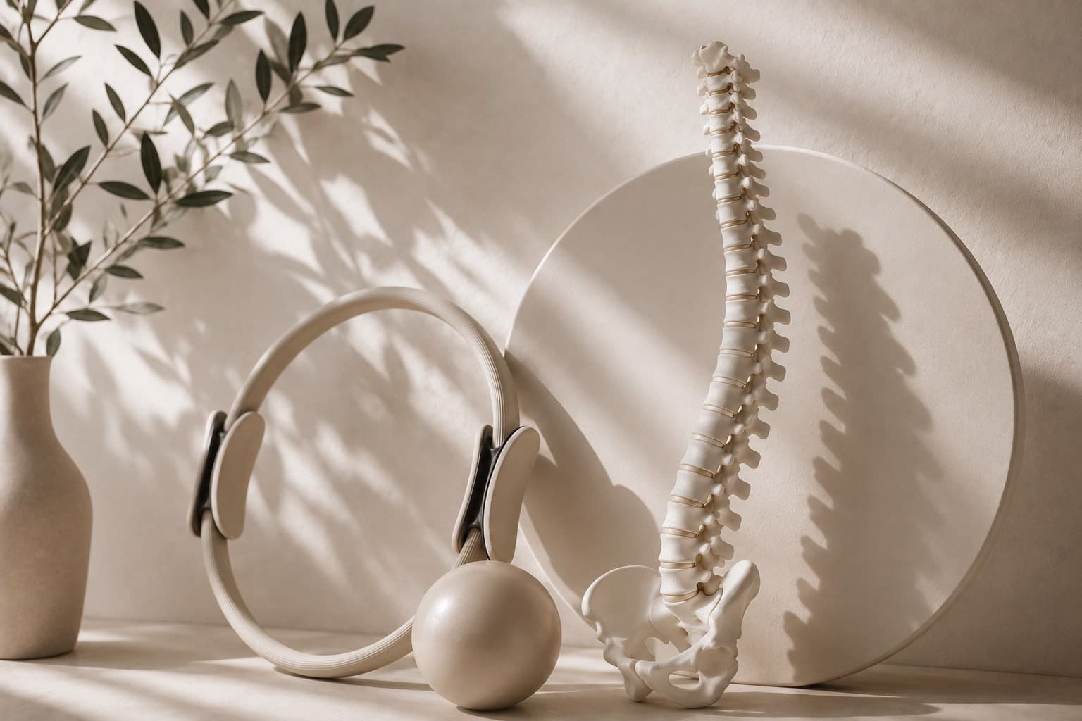 Pilates ekipmanları ve omurga modeli